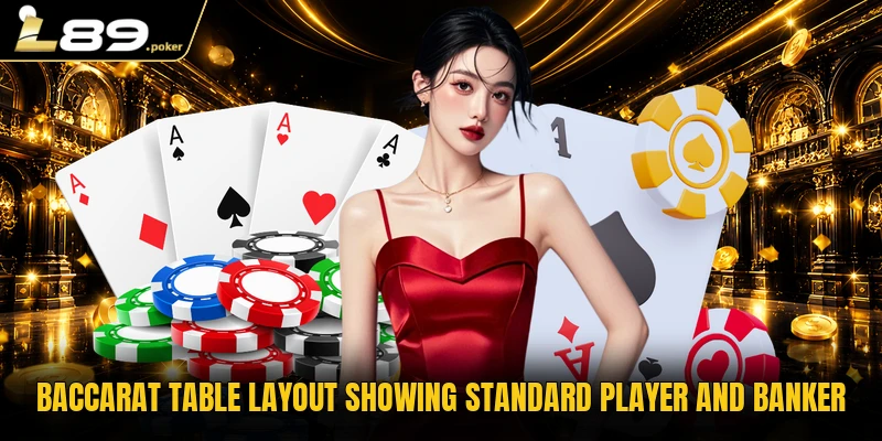 Baccarat Table Mechanics House Edge And Core L89 Rules 2 Baccarat table layout showing standard player and banker