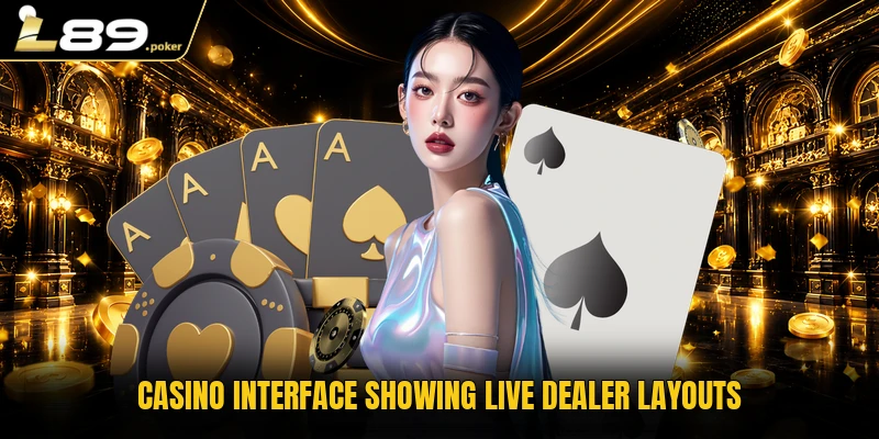 Casino interface showing live dealer layouts