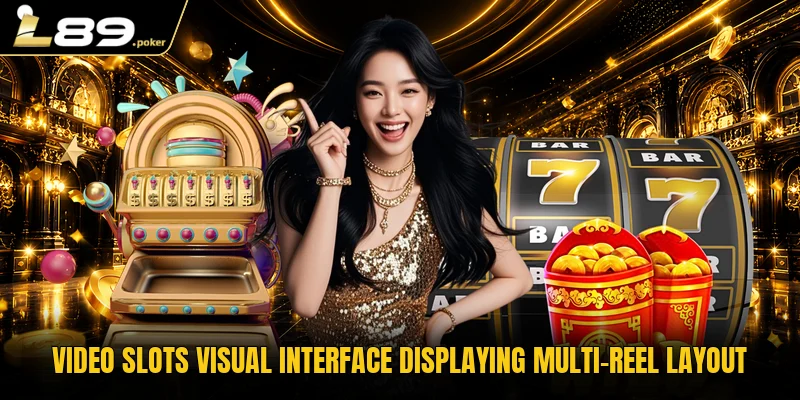 Video slots visual interface displaying multi-reel layout